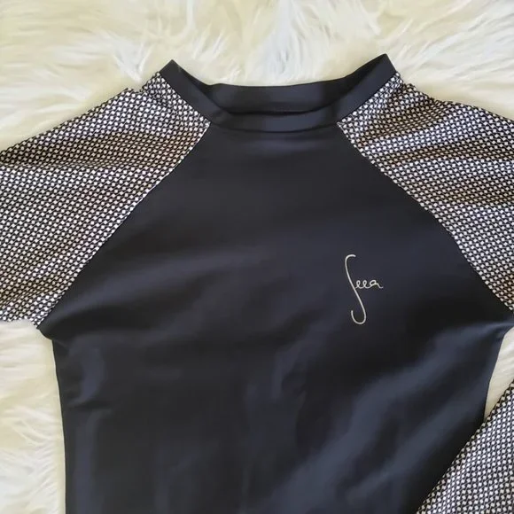 SOLD Seea Womens Top XS Doheny Rash Guard Black Colorblock Raglan Sleeve NEW - Picture 3 of 13